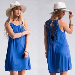 Blue Sleeveless Dress with Crochet Back--USA Made
